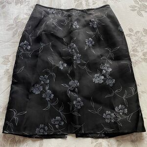 Vintage Black Floral Beaded Silk Mini Skirt 6 Petite Whimsigoth Fairy Grunge 90s